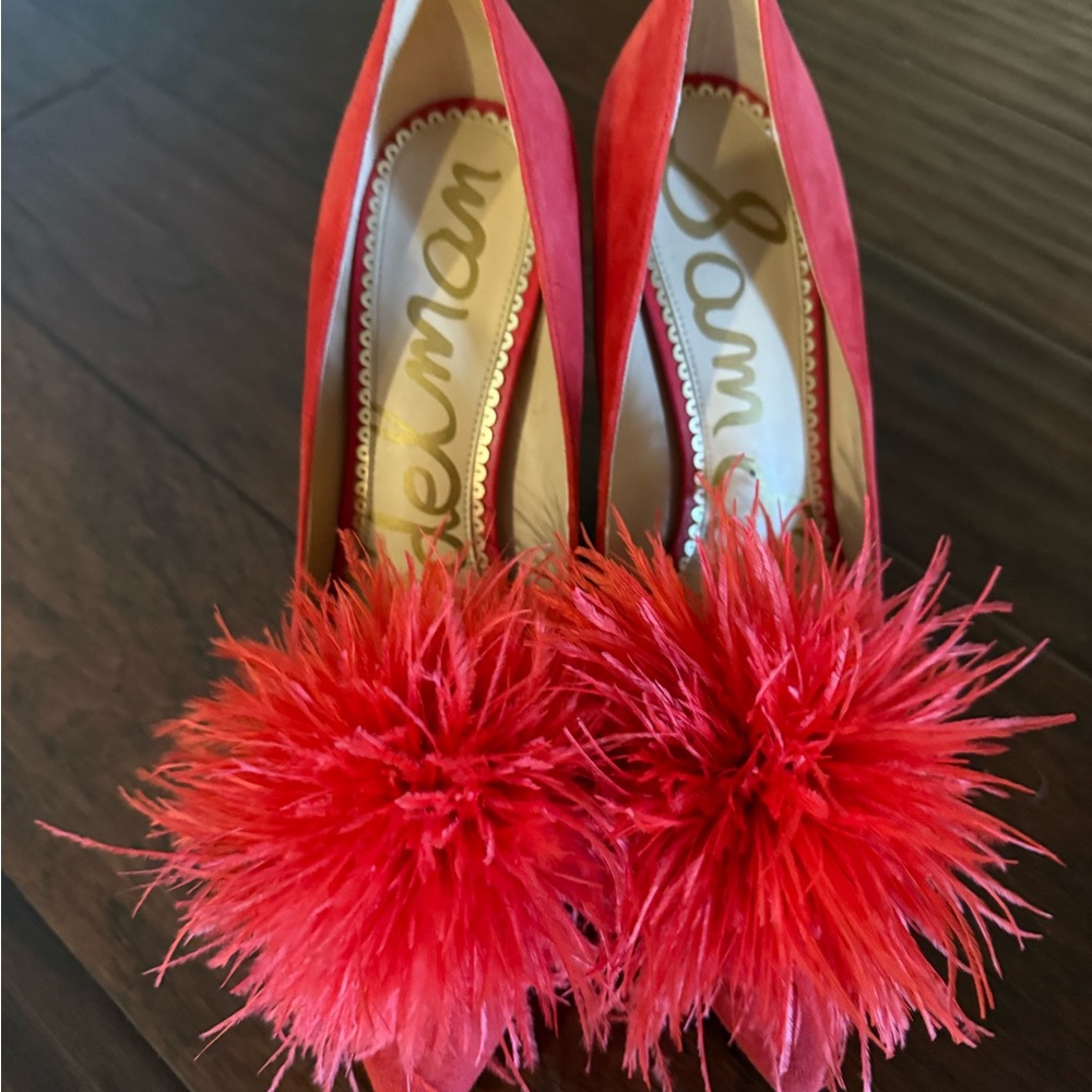 Sam Edelman Red Feathered Women's Shoes - Picture 3 of 5